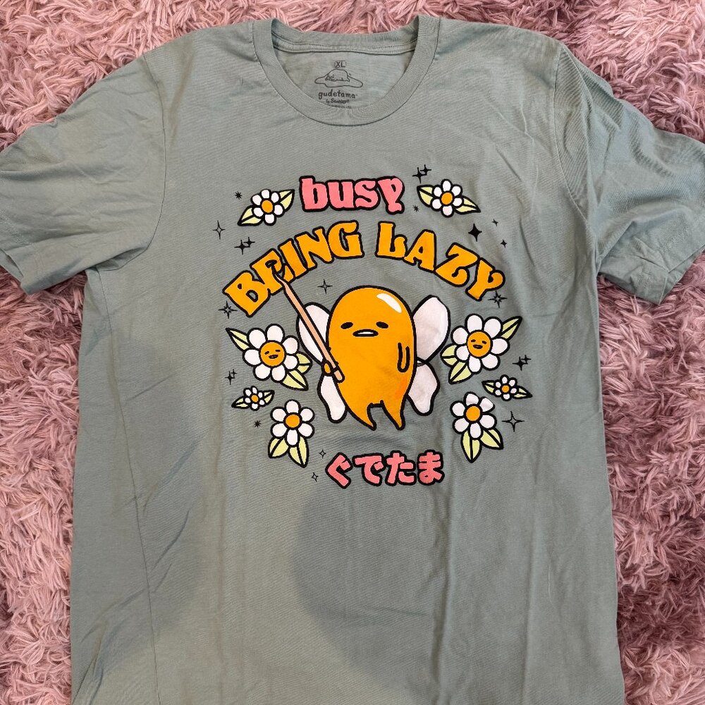 Dusty Green Gudetama "Busy Being Lazy" Graphic T-Shirt